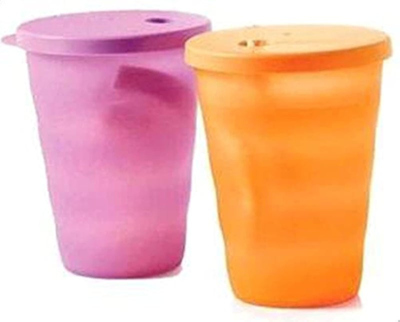 Tupperware Expressions Straw Tumbler Set (2 Pieces, each is 330ML, Orange and Purple)